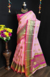 Pink color Pure Linen Silk Jacquard weaving Work Saree