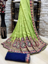 Green color Vichitra Silk Embroidered Saree