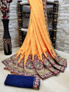 Orange color Vichitra Silk Embroidered Saree