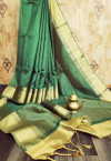 Green color soft Banglori raw silk  Zari Woven work saree