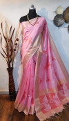 Pink color soft mulberry silk woven Work saree