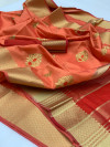 Peach color Soft Raw silk embroidered work saree
