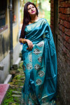 Blue color raw silk Zari Woven work saree