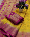 Yellow color Nylon silk Weaving work saree