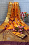 Yellow color  tassar silk saree with woven border