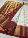 White color Nylon silk Weaving work saree