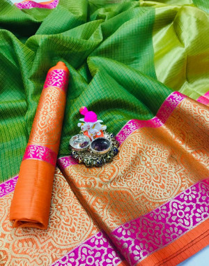 Green color Kota Silk Weaving Work saree