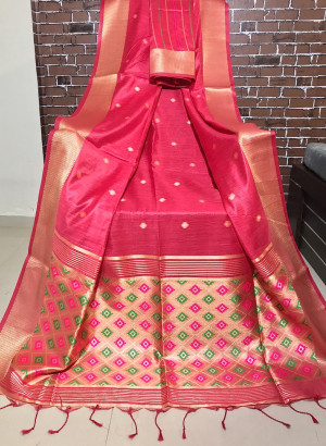 Peach color Handloom cotton weaving saree