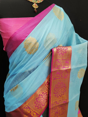 Blue color Kota doriya jacquard weaving saree