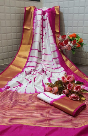 Pink color  tassar silk saree with woven border