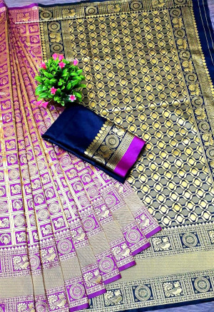 Pure lichi silk Gold zari weaving work saree