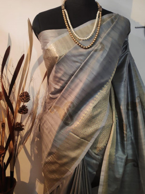Gray color soft mulberry silk woven Work saree