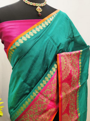 Rama Green Color Cotton Silk Weaving Work Saree