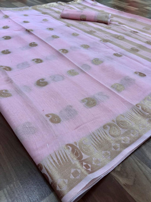 Soft Linen Cotton Silk Zari weaving work saree