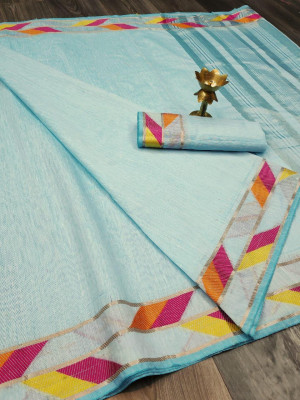 Sky blue Color Soft Linen silk weaving work saree