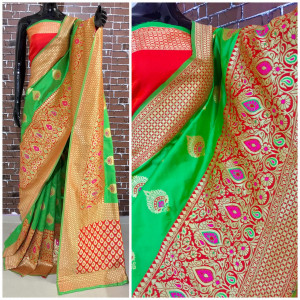 Green color Banarasi Silk Weaving Work saree