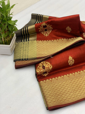 Maroon color Soft Raw silk embroidered work saree