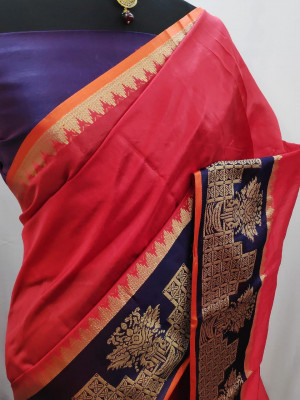 Red Color Cotton Silk Weaving Work Saree