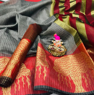 Gray color Kota Silk Weaving Work saree