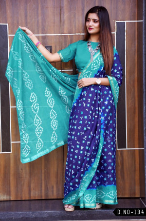 Bandhani Silk With Zari Waving Work Saree