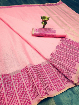Pink Color Soft Linen silk weaving work saree