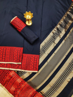 Navy blue color Soft Linen silk weaving work saree