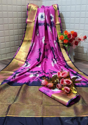 Pink color  tassar silk saree with woven border