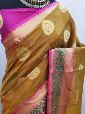 Pure Linen Silk weaving Work Saree