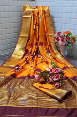 Yellow color  tassar silk saree with woven border