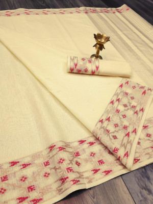 Off White Color Soft Linen silk weaving work saree