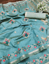 Light green color assam silk saree with embroidery work