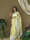Yellow color organza saree with threads & sequence work
