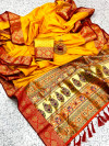Mustard yellow color soft banarasi silk saree with zari woven work