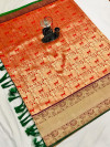 Red color Kanjivaram silk jacquard saree with golden zari weaving work