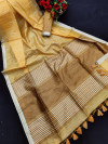 Yellow color metallic linen silk saree with zari work