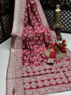 Pink color banarasi silk saree with silver zari weaving work