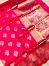 Pink color kanchipuram silk handloom saree with zari woven work