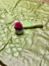 Pista green kanchipuram silk handloom saree with zari work