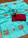 Firoji color dola silk saree with embroidery work