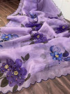 Purple color organza saree with digital print & handwork