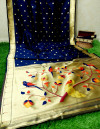 Navy blue color banarasi soft silk paithani saree with zari border & exclusive zari pallu