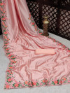 Peach color malai silk saree with embroidery work