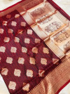 Brown color kanchipuram silk handloom saree with zari woven work