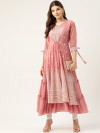 Beautiful peach and white color embroidery sequins work georgette kurti
