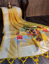 Yellow color soft raw silk saree with woven work