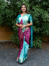 Firoji and magenta color bandhej silk saree with zari weaving work