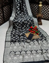 Black color banarasi silk saree with silver zari weaving work