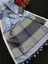Blue color metallic linen silk saree with zari work