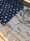 Navy blue color soft kanchipuram silk saree with silver zari weaving work