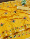 Yellow color assam silk saree with embroidery work